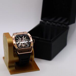 Rose Gold Skeleton Automatic Watch | 40mm Case | Exhibition Back | Black Rubber